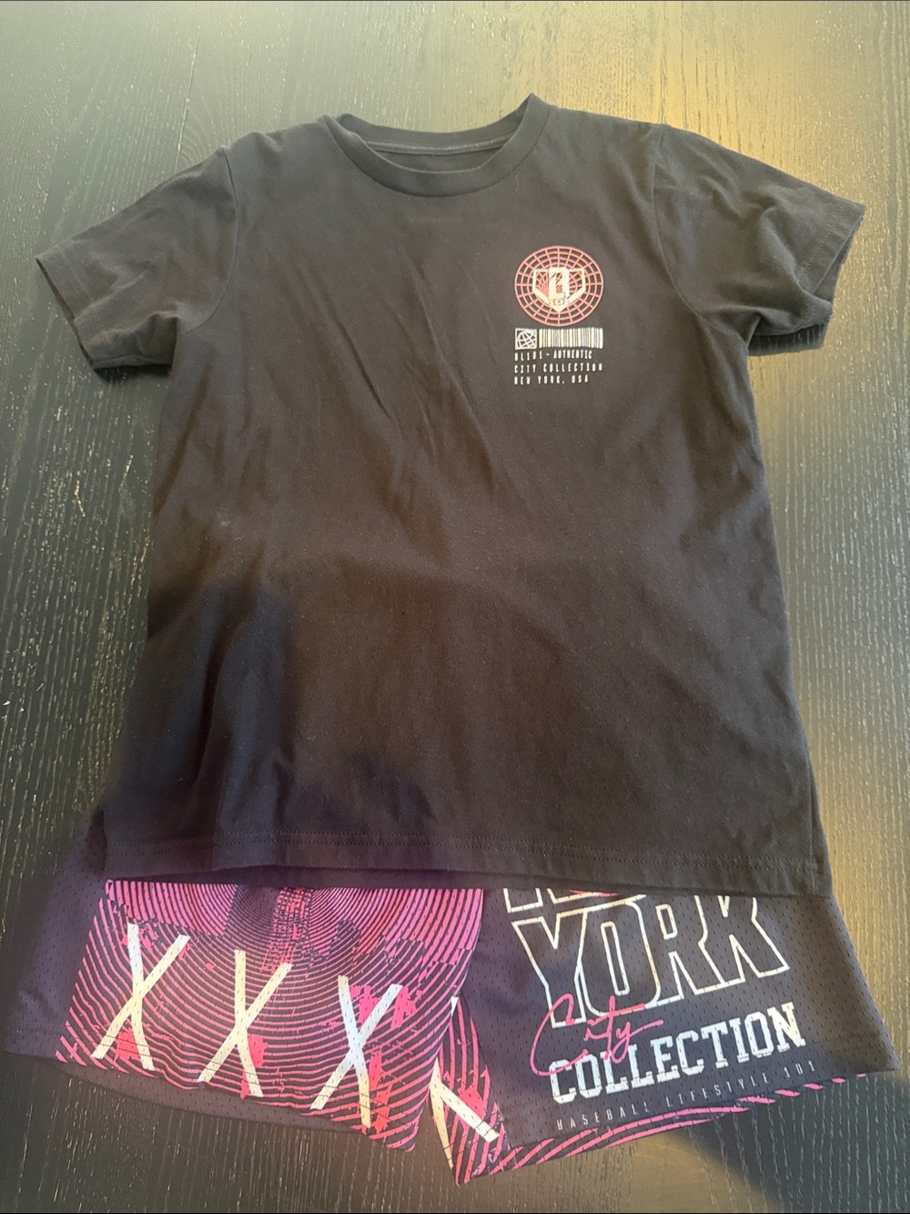 Baseball 101 city collection New York Kids Black Graphic Tee with Pink Accent